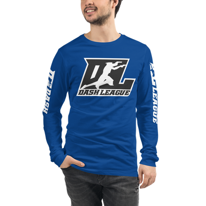 Long Sleeve Shirt White with Black Outline DL Logo (Front+Sleeves)