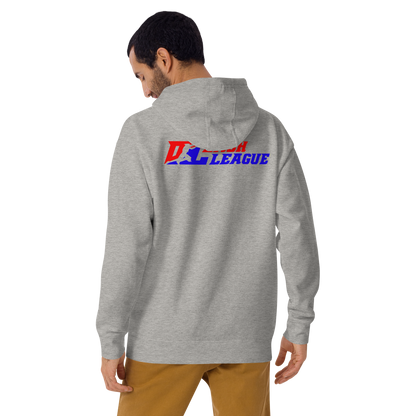 Sudadera unisex con capucha de color blanco con logotipo DL (parte delantera y trasera)