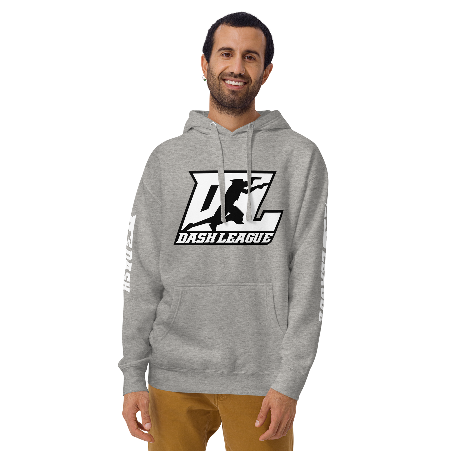 Hoodie White with Black Outline DL Logo (Front+Sleeves)