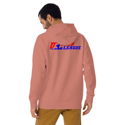 Sudadera unisex con capucha de color blanco con logotipo DL (parte delantera y trasera)