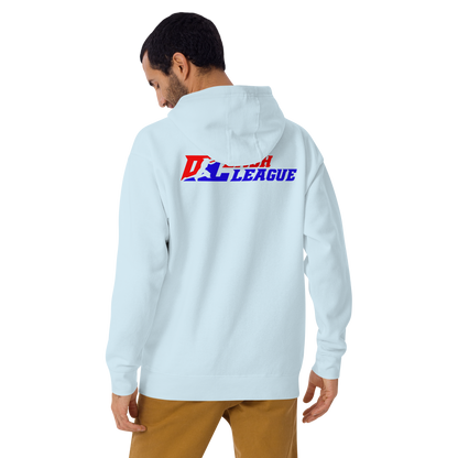 Sudadera unisex con capucha de color blanco con logotipo DL (parte delantera y trasera)