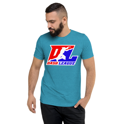 Camisa unisex de mezcla de tres colores con logotipo DL en contorno blanco