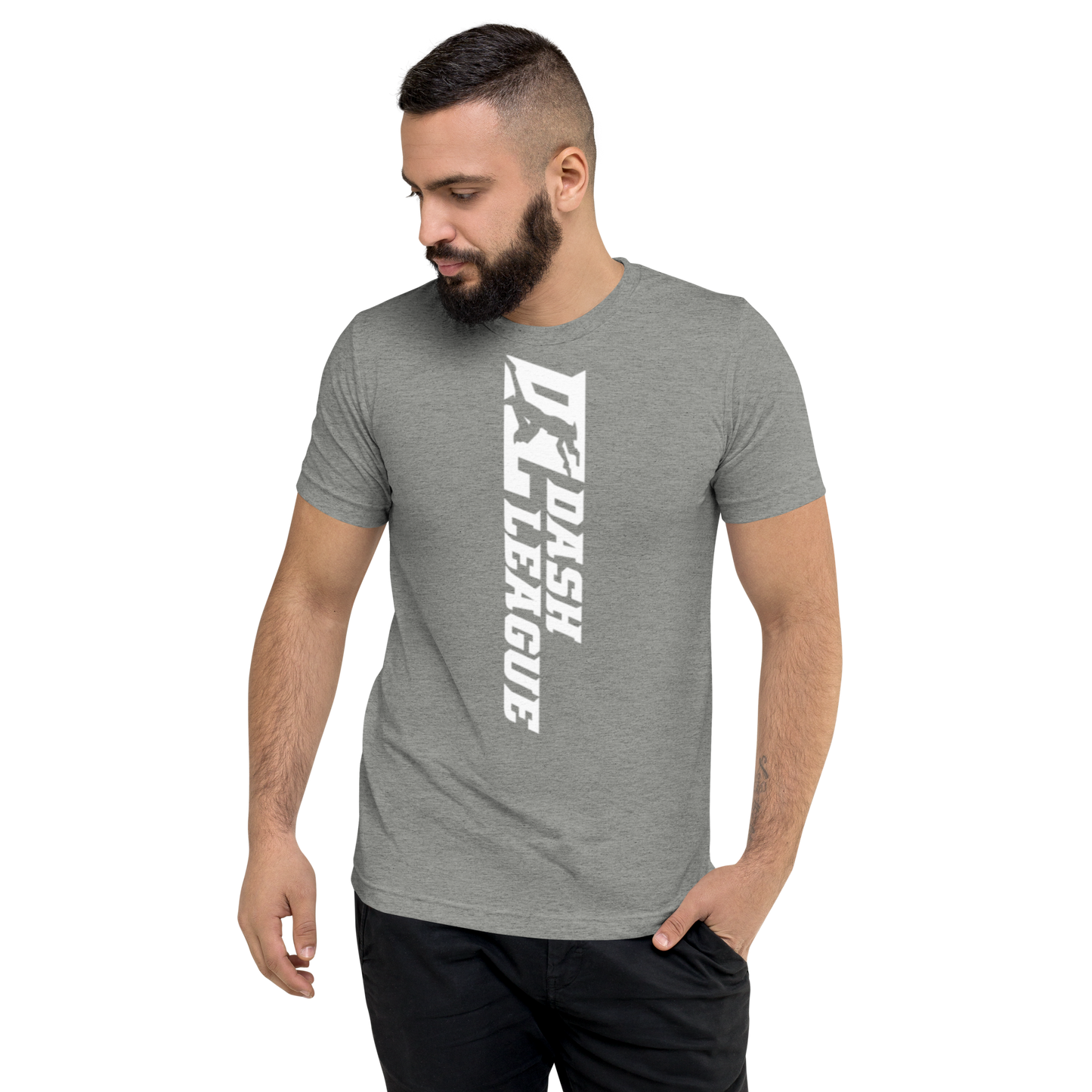 Camisa unisex de mezcla tricolor blanca con logotipo DL ancho (delante y detrás)