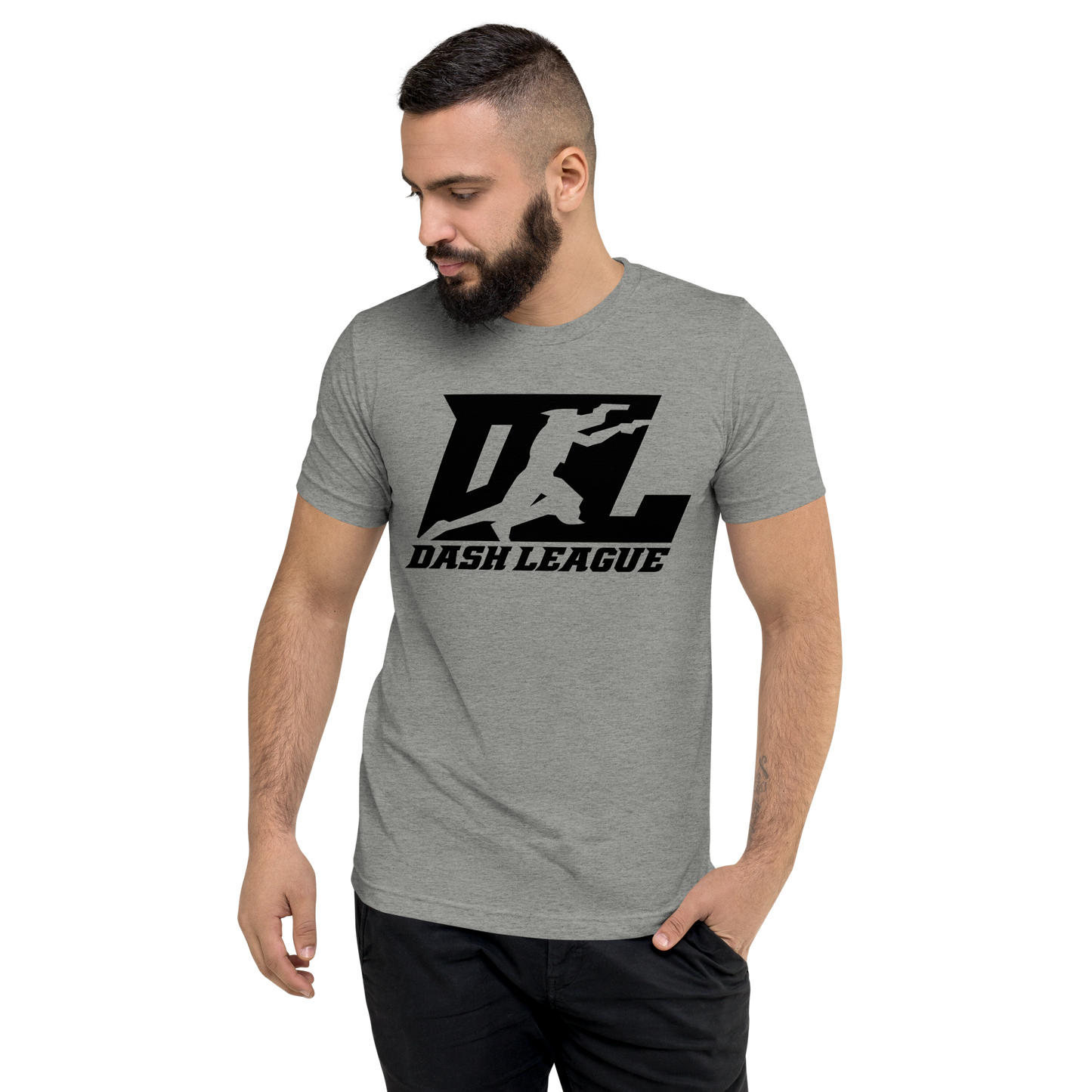 T-shirt unisexe Tri-Blend noir avec logo DL (devant + dos)