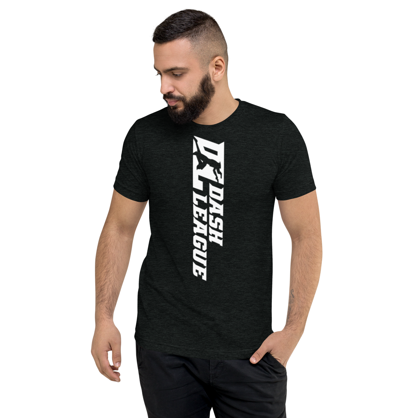 Camisa unisex de mezcla tricolor blanca con logotipo DL ancho (delante y detrás)