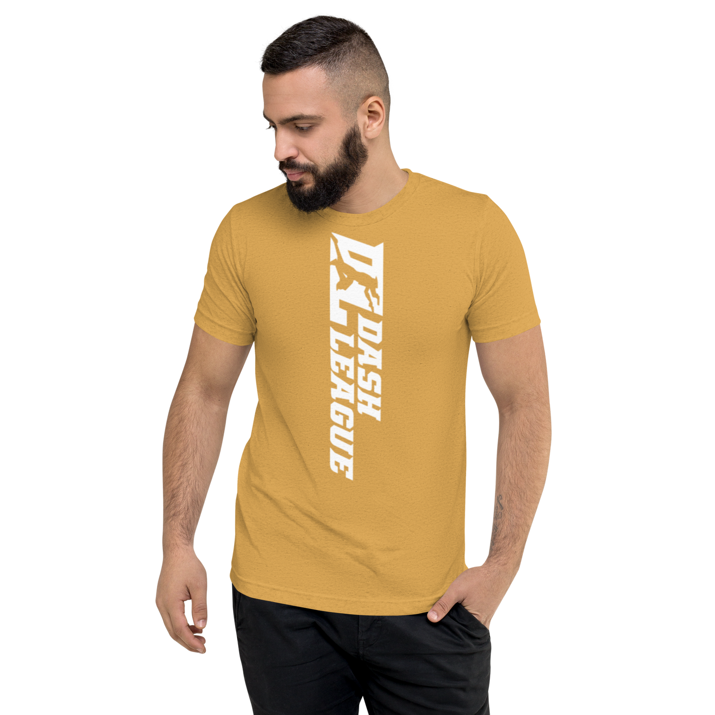 Camisa unisex de mezcla tricolor blanca con logotipo DL ancho (delante y detrás)