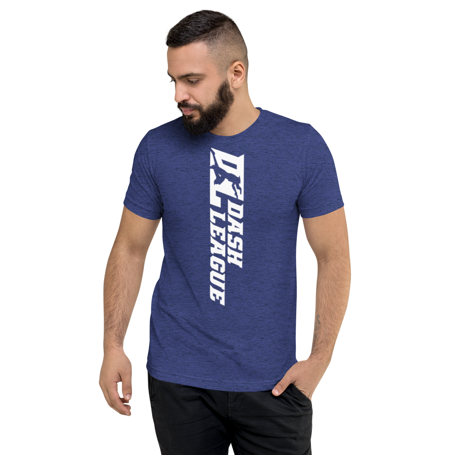 Camisa unisex de mezcla tricolor blanca con logotipo DL ancho (delante y detrás)