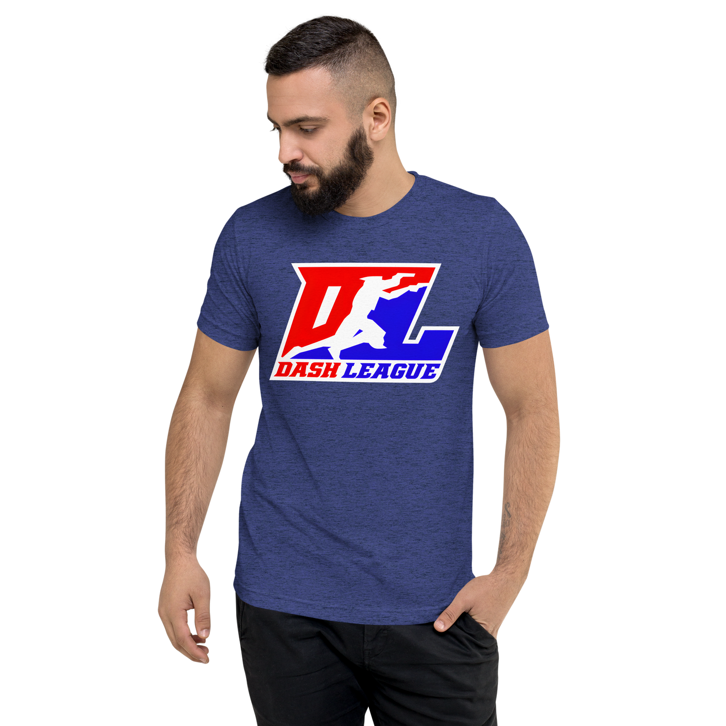 Camisa unisex de mezcla de tres colores con logotipo DL en contorno blanco