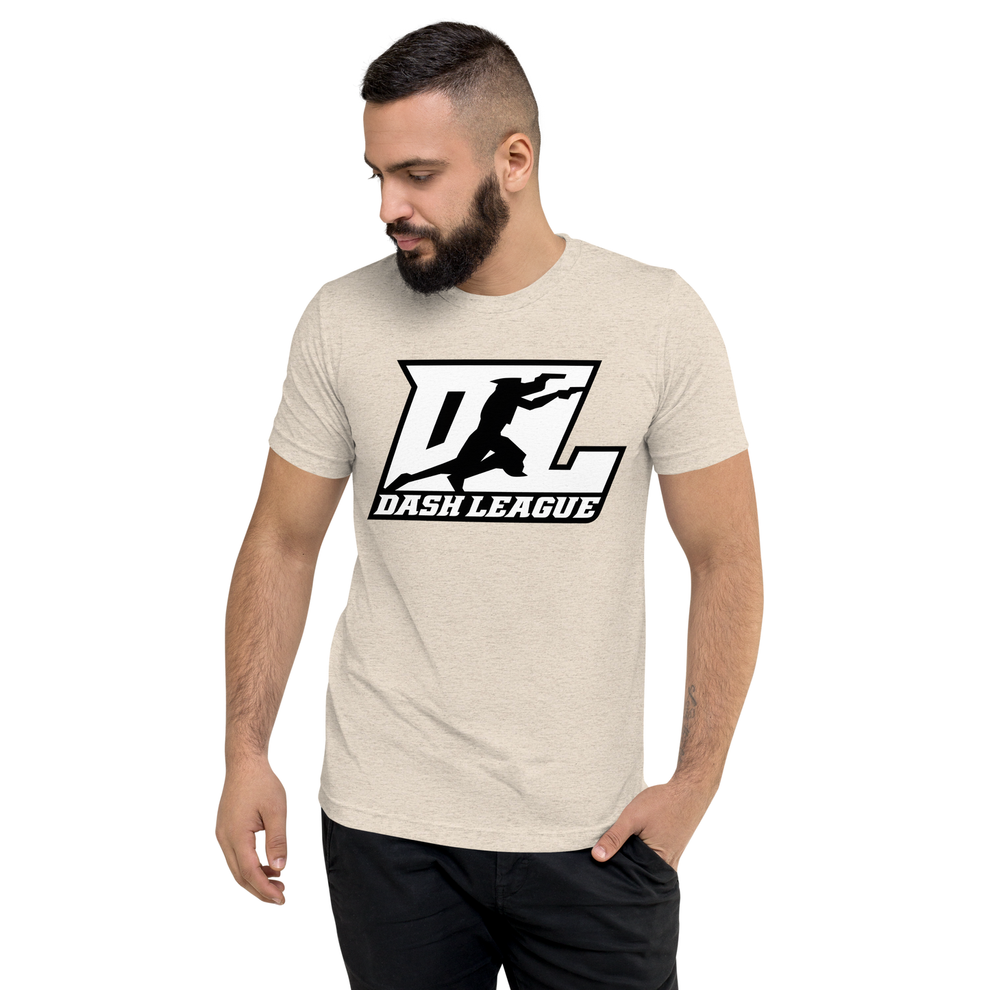 Tri-Blend Shirt White with Black Outline DL Logo (Front+Back)