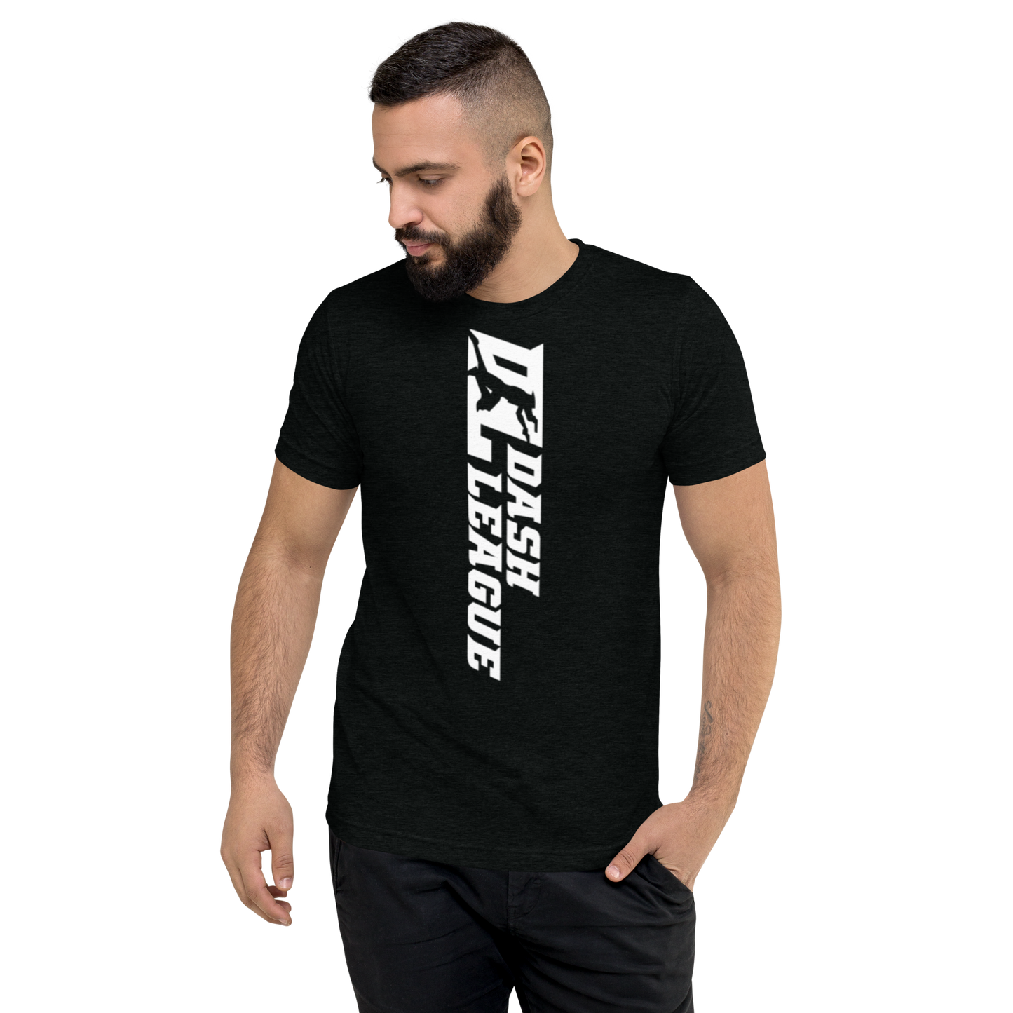 Camisa unisex de mezcla tricolor blanca con logotipo DL ancho (delante y detrás)