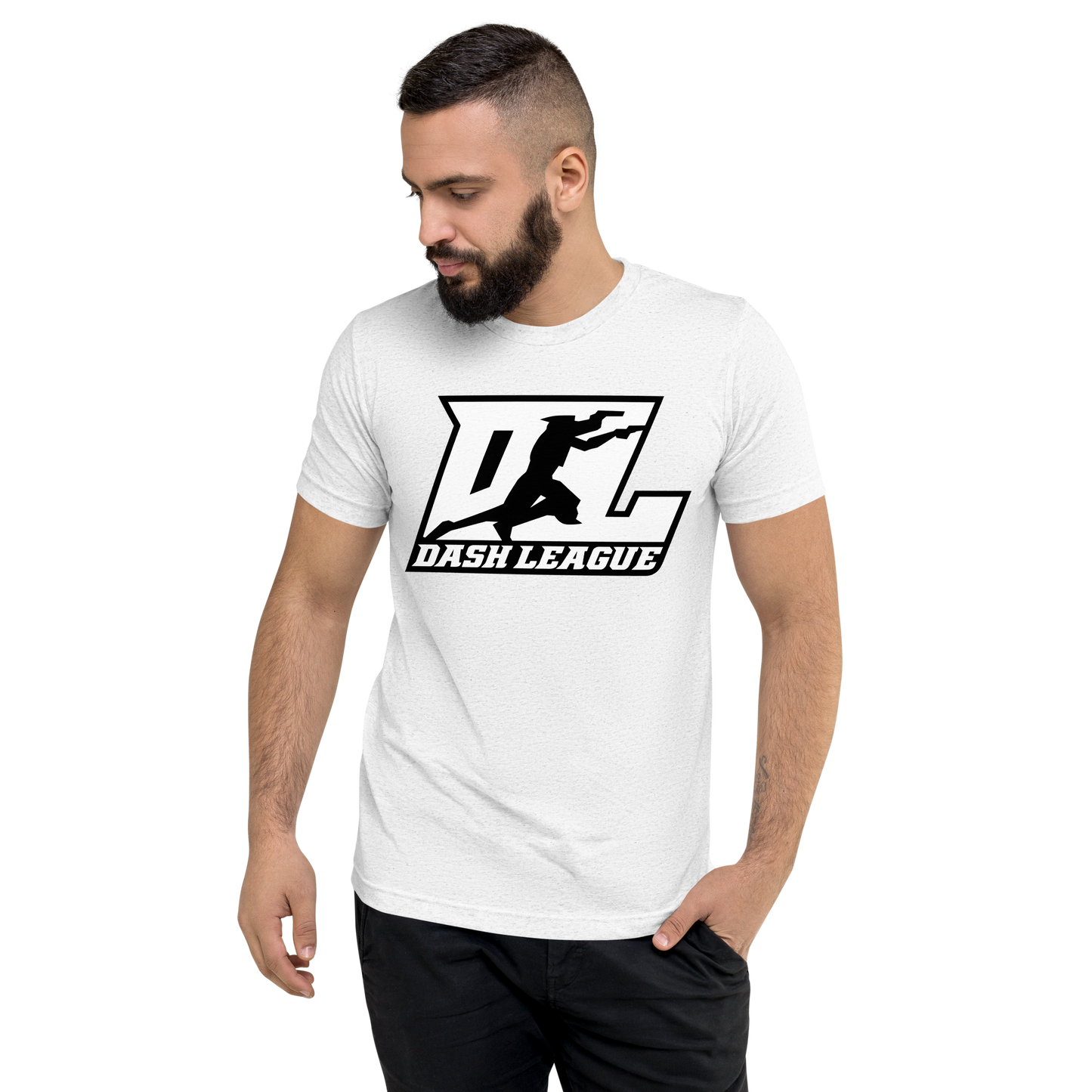 Tri-Blend Shirt White with Black Outline DL Logo