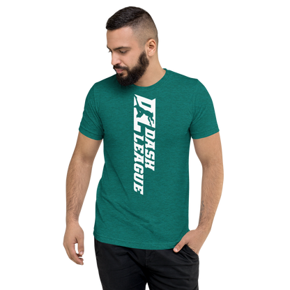 Camisa unisex de mezcla tricolor blanca con logotipo DL ancho (delante y detrás)