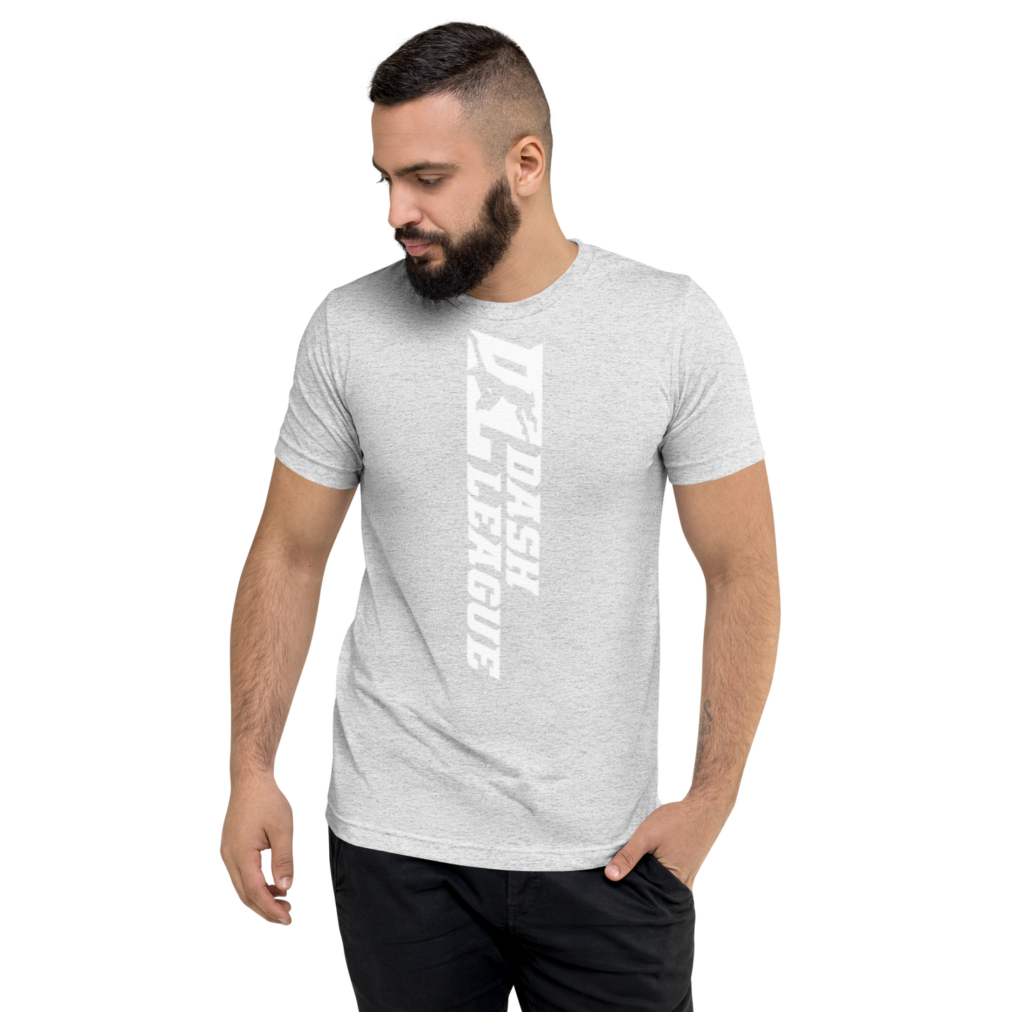 Camisa unisex de mezcla tricolor blanca con logotipo DL ancho (delante y detrás)