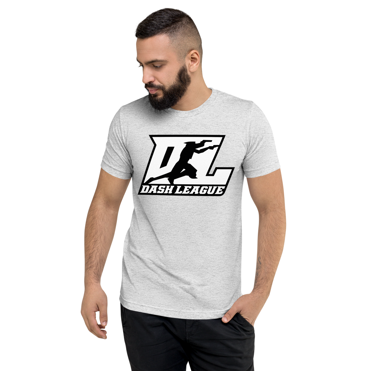 Tri-Blend Shirt White with Black Outline DL Logo (Front+Back)