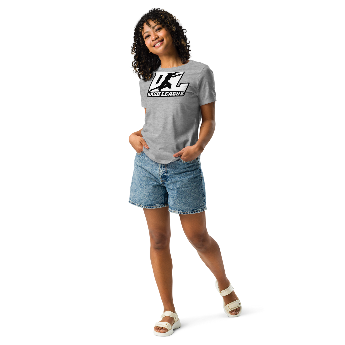 T-shirt décontracté pour femme blanc avec logo DL à contour noir