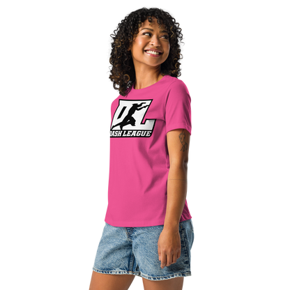 Camiseta relajada para mujer blanca con logotipo DL en contorno negro (parte delantera y trasera)