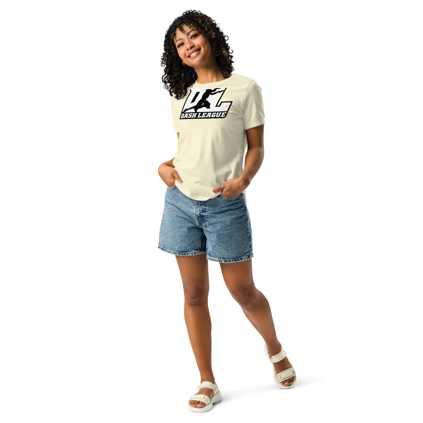 T-shirt décontracté pour femme blanc avec logo DL à contour noir