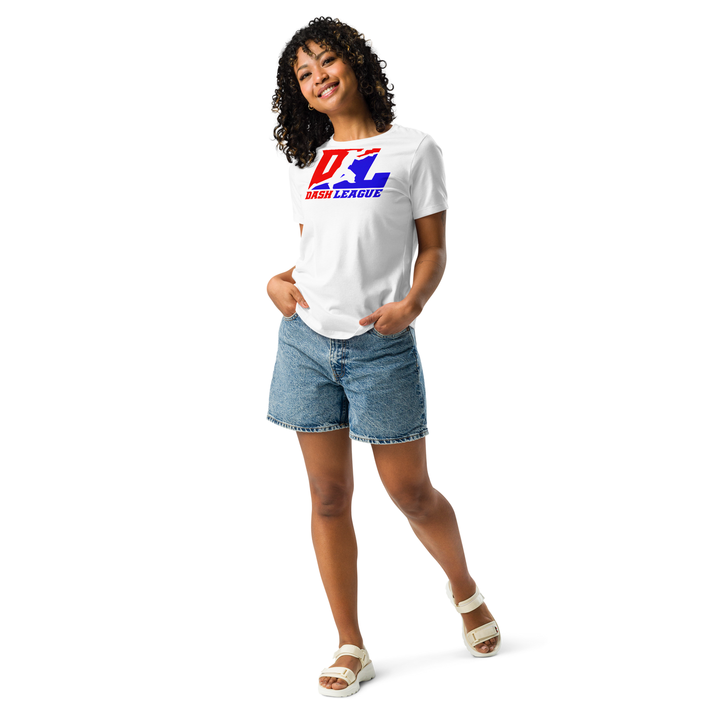 T-shirt décontracté pour femme avec logo DL à contour blanc (devant + dos)